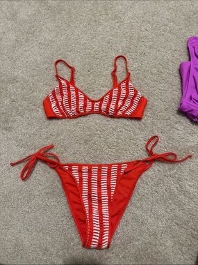 wild fable Red and White Striped Tie-Side Bikini